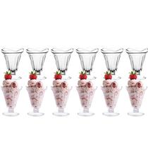 Copos de sorvete com pés de 7,5 onças Vikko Copos de vidro estilo sundae clássico - grossos e duráveis - para sundaes, milkshakes, gelados, sobremesas e muito mais - Conjunto de 12 copos de sobremesa - 3,8” x 5”