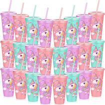 Copos de unicórnio Party Favors Uiifan 24 unidades de 710 ml com tampa e canudo Copos de unicórnio Party Favors Uiifan 24 unidades de 710 ml com tampa e canudo