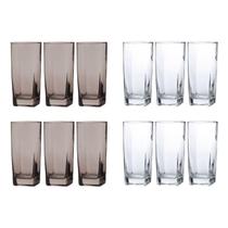 Copos de Vidro 320ml Jogo 6 Transparente 6 Cinza Texas Agua