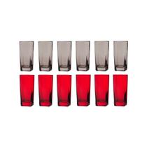 Copos de Vidro 320ml Jogo 6 Vermelho 6 Cinza Texas Agua - PRATICASA
