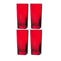 Copos de Vidro 320ml Vermelho Texas Agua Suco 4 Unidades