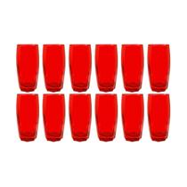 Copos de Vidro 370ml Vermelho Florida Agua Suco Vinho 12 Un
