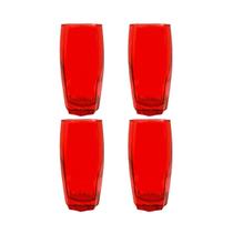 Copos de Vidro 370ml Vermelho Florida Agua Suco Vinho 4 Un - CRISTAR