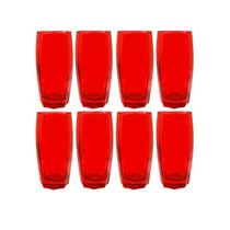 Copos de Vidro 370ml Vermelho Florida Agua Suco Vinho 8 Un - CRISTAR