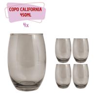 Copos de Vidro 450ml Cinza California Agua Suco Vinho 4 Unid