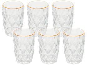 Copos de Vidro Conjunto 6 Peças Diamond Transparente Fio de Ouro 350ml - Lyor Copos de Vidro Conjunto 6 Peças Diamond Transparente Fio de Ouro 350ml - Lyor