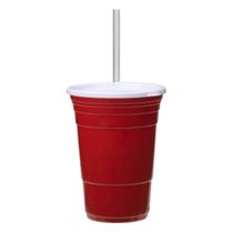 Copos de vidro reutilizáveis Red Cup Living 710mL com tampa e canudo Copos de vidro reutilizáveis Red Cup Living 710mL com tampa e canudo