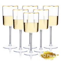 Copos de vinho Ciaell de 10 onças de plástico com haste, pacote com 12 - borda dourada Copos de vinho Ciaell de 10 onças de plástico com haste, pacote com 12 - borda dourada