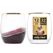 Copos de vinho de plástico JOLLY CHEF 12 onças (360 mL), pacote com 32 unidades, aro dourado Copos de vinho de plástico JOLLY CHEF 12 onças (360 mL), pacote com 32 unidades, aro dourado