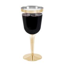 Copos de vinho descartáveis BloominGoods 300 ml com borda dourada 50 quilates