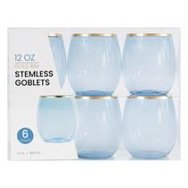 Copos de vinho PLASTICPRO Plastic Stemless 350ml azuis com borda dourada
