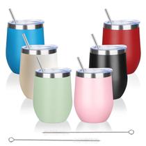 Copos de vinho YEBTS Life 350mL, pacote com 6 copos de aço inoxidável