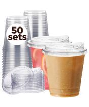 Copos descartáveis Aatriet 350mL com tampas sem palha x50 Copos descartáveis Aatriet 350mL com tampas sem palha x50