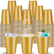 Copos descartáveis cssopenss 120 unidades de plástico dourado 480 ml Copos descartáveis cssopenss 120 unidades de plástico dourado 480 ml