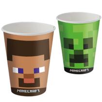 Copos Descartáveis de Papel para Aniversário Comemoração - Minecraft - 8 Unidades - Festcolor Copos Descartáveis de Papel para Aniversário Comemoração - Minecraft - 8 Unidades - Festcolor