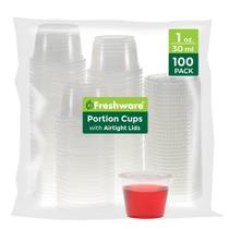 Copos descartáveis de plástico Freshware de 30 ml com tampas, 100 conjuntos