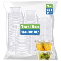 Copos descartáveis de plástico para porções TashiBox 60 ml com tampas, 200 conjuntos Copos descartáveis de plástico para porções TashiBox 60 ml com tampas, 200 conjuntos