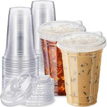 Copos descartáveis de plástico transparente Qinsihwn 600mL com tampa 25 conjuntos Copos descartáveis de plástico transparente Qinsihwn 600mL com tampa 25 conjuntos