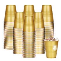 Copos descartáveis Dualshine, 12 onças, plástico dourado, pacote com 100
