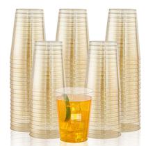 Copos descartáveis I00000 200 unidades de 300 ml de plástico dourado com glitter