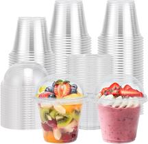 Copos descartáveis Lamosi, pacote 100, 270 ml, transparentes com tampas Copos descartáveis Lamosi, pacote 100, 270 ml, transparentes com tampas