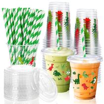 Copos descartáveis para dinossauros Guiqulai 350mL com tampas e canudos x50