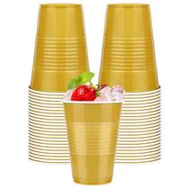 Copos descartáveis WYTAOHZL 16 onças de plástico dourado, pacote com 50 unidades para festa Copos descartáveis WYTAOHZL 16 onças de plástico dourado, pacote com 50 unidades para festa
