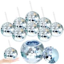 Copos Disco Party Breroa de 20 onças com tampa e canudo, conjunto de 8 prateados