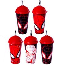 Copos do Homem Aranha para festa infantil com Canudo - 6 unidades