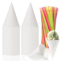 Copos e canudos Snow Cone Xloey 180 ml 100 unidades de papel branco Copos e canudos Snow Cone Xloey 180 ml 100 unidades de papel branco