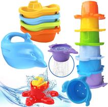Copos empilháveis Technok Rainbow Toy para banho para bebês com barcos e latas Copos empilháveis Technok Rainbow Toy para banho para bebês com barcos e latas