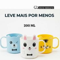 Copos Infantil 200ml Com Alça Gatinho Ursinho Plástico BPA Free Bebê Criança Escola
