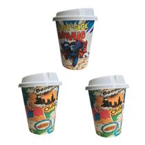 Copos infantil com tampa meninos 350ml Superman kit com 3 un