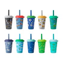 Copos infantis REDUCE 355 ml, pacote com 10, com canudos à prova de vazamentos