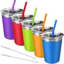 Copos Infantis Vermida (350ml) - 5 Unidades com Tampa e Canudo de Aço Inoxidável