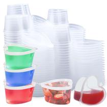 Copos Jello Shot de 45 ml em forma de coração com tampas, 100 conjuntos transparentes