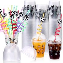 Copos para festa Teecyhooo 32 peças tema futebol 355 ml com tampas e canudos Copos para festa Teecyhooo 32 peças tema futebol 355 ml com tampas e canudos