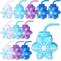 Copos para lembrancinhas Sliner Snowflake Frozen 300 ml com canudos (12)