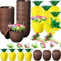 Copos Plásticos De Abacaxi Tropical E Coco 12 Peças Decorações Para Festa De Praia Luau No Havai