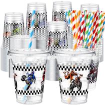 Copos plásticos descartáveis Teenyyou 350 ml com canudos, tampas de 50 unidades