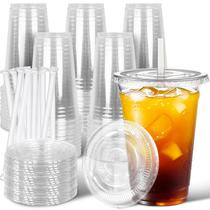Copos Plásticos Ginkgo 700 ml com Tampas e Canudos Pacote com 50 unidades