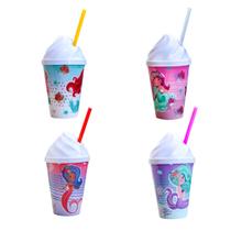 Copos plásticos infantil meninas tampa canudo 4 unid