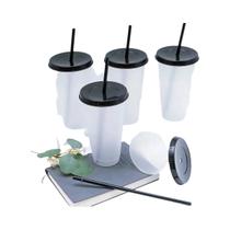Copos Plásticos Reutilizáveis Grandes 5 Peças 24.01oz Com Tampas E Canudos Garrafa De Água Para Café Copos Plásticos Reutilizáveis Grandes 5 Peças 24.01oz Com Tampas E Canudos Garrafa De Água Para Café