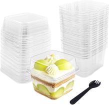 Copos Quadrados De Plástico Transparente De 236 Ml Com Tampas Para Iogurte, Mousse, Frutas E Pudim