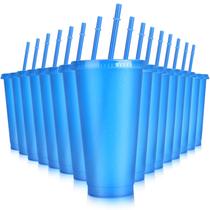 Copos reutilizáveis Hxezoc 16 peças com tampas e canudos 700mL azuis Copos reutilizáveis Hxezoc 16 peças com tampas e canudos 700mL azuis