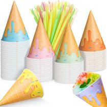 Copos Snow Cone Boao 100 peças e canudos de colher 130 ml multicoloridos