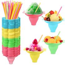 Copos Snow Cone Boao, 400 unidades com canudos de colher, 150 ml de plástico Copos Snow Cone Boao, 400 unidades com canudos de colher, 150 ml de plástico