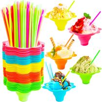 Copos Snow Cone Haawooky 200 unidades com canudos de colher 120 ml