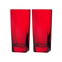 Copos Texas Quadrado Vidro Vermelho Mesa Posta 320ml 2 Unida