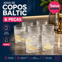 Copos Vidro Canelado Jogo 6 peças Elegante Água e Bebidas
